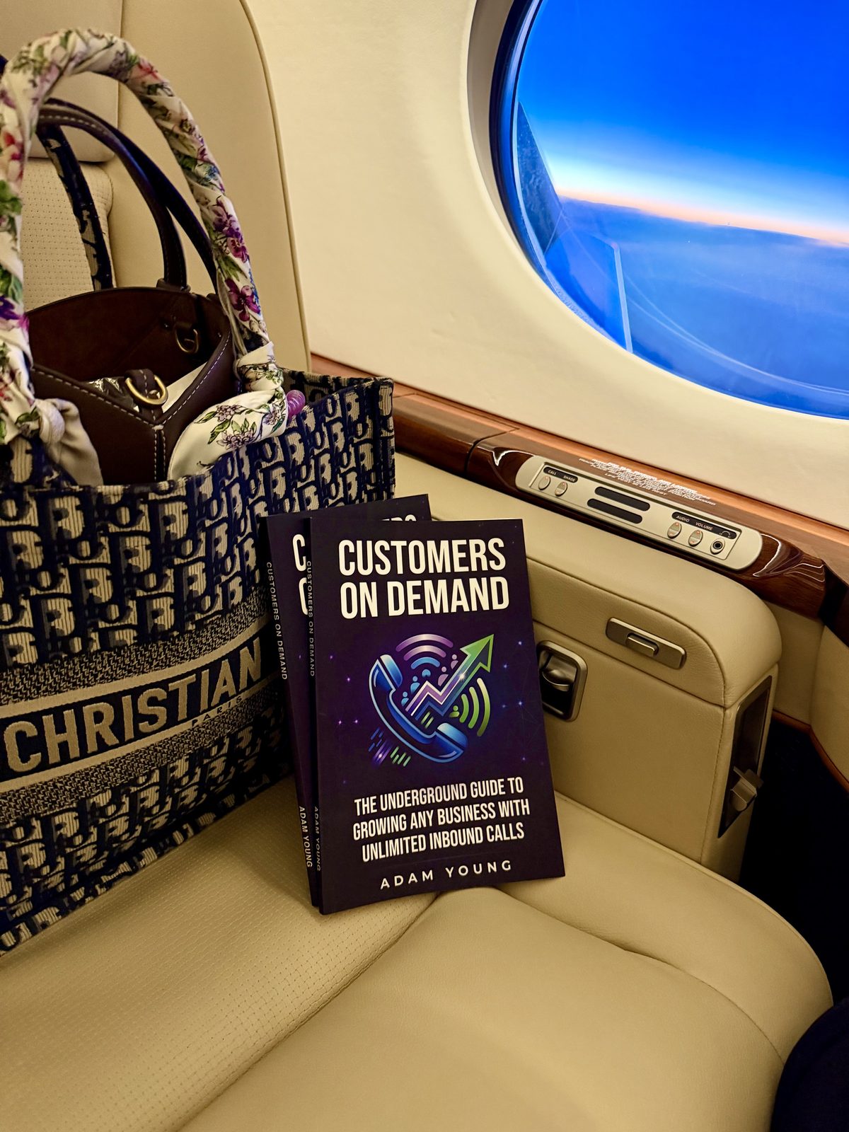 Customers On Demand on a private jet seat
