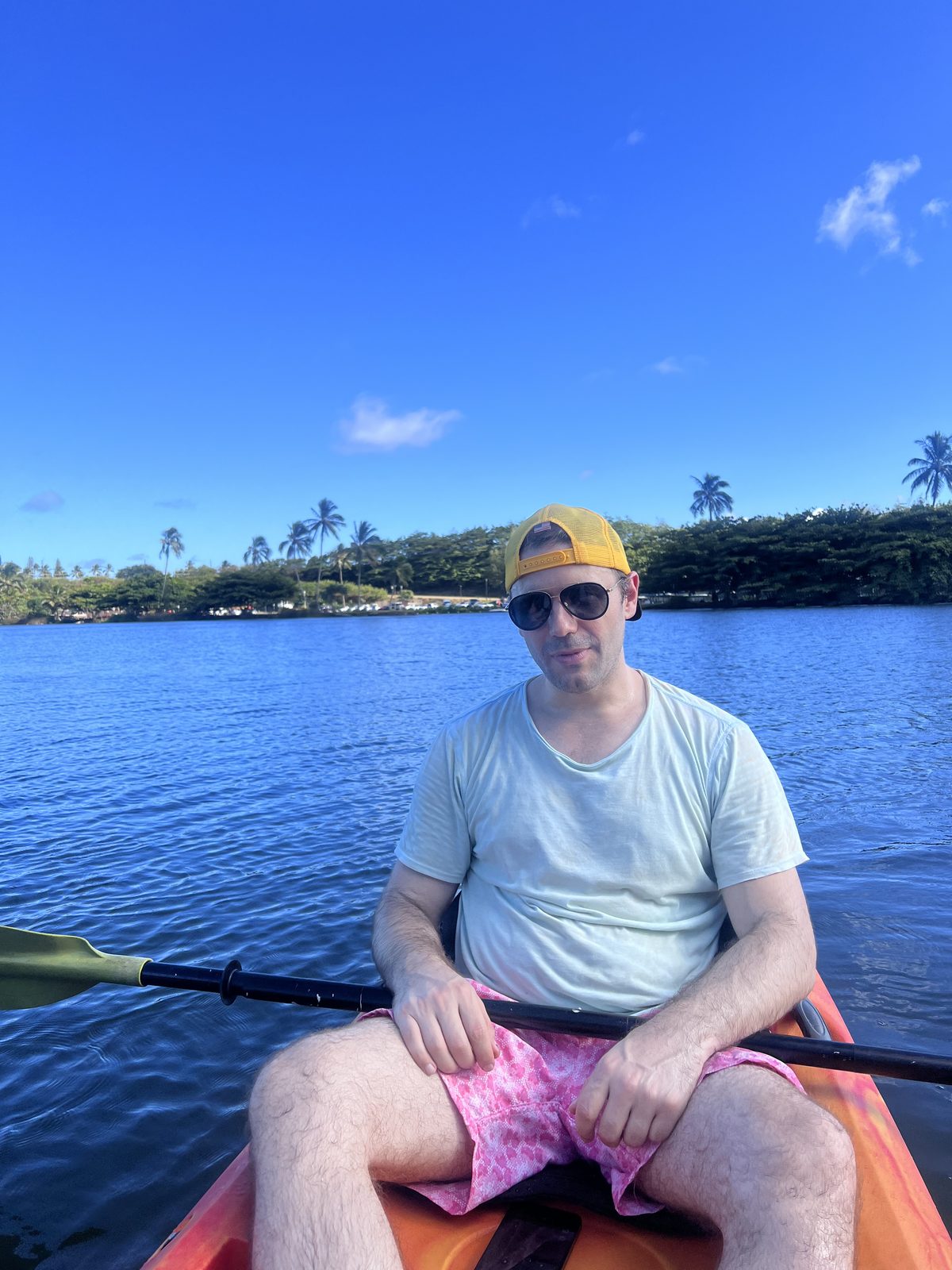 Adam Young in a kayak, before the transformation